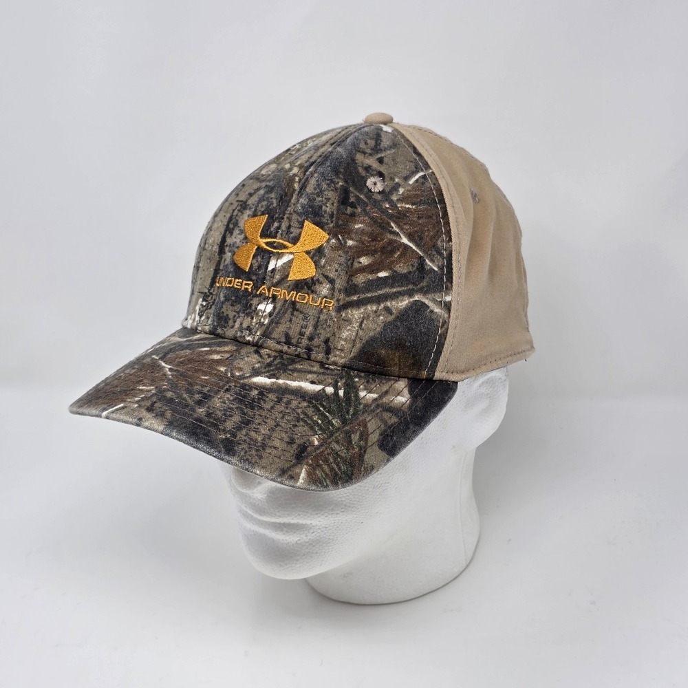 Under Armour 4 Way Stretch Hat‎ Beige Cap Camo Front Men's Size Large Gold Logo